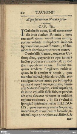 Aqua secundum Naturae principum. Cap. III