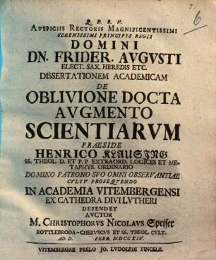 Dissertationem academicam de oblivione docta augmento scientiarum