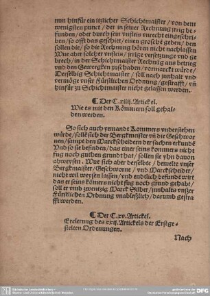 Der CXV. Artickel. Erklerung des XXII. Artickels der Erstgestelten Ordenungen.