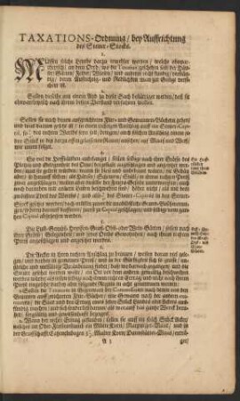 Taxations-Ordnung/ bey Auffrichtung des Steuer-Stocks.