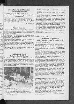 Was unser Bürgerverein leisten sollte und was er leisten kann.