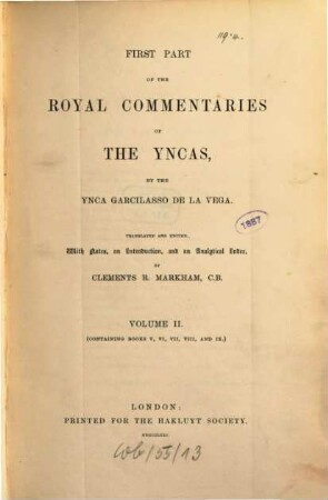 First part of the royal commentaries of the Yncas, 2