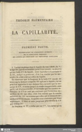 Première partie. Détermination de l'expression générale de la résultante verticale des actions qui produisent les phénomènes capillaires