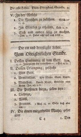 Die ein und dreyßigste Lehre. Vom Obrigkeitlichen Stande.