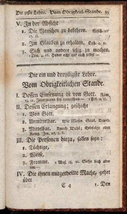 Die ein und dreyßigste Lehre. Vom Obrigkeitlichen Stande.