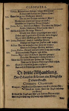Di dritte Abhandlung. Der Schauplatz stellet vor eine königliche Todten-Grufft.