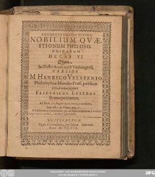 Nobilium Quaestionum Philosophicarum Decas VI.