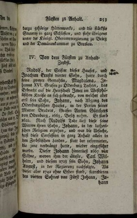 IV. Von dem Fürsten zu Anhalt-Zerbst.