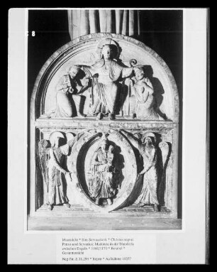Christus segnet Petrus und Servatius & Madonna in der Mandorla zwischen Engeln