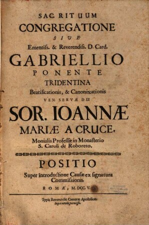 Processus Beatificationis Joannae Mariae a Cruce, 2