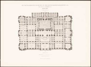 Reichstag, Berlin Zweiter Wettbewerb: Grundriss Hauptgeschoss (aus: Die preisgekrönten Entwürfe zu dem neuen Reichstagsgebäude, Berlin 1882)