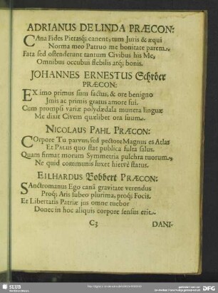 Johannes Ernestus Schröer Praecon: