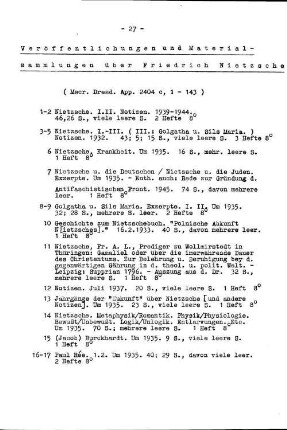 Veröffentlichungen und Materialsammlungen über Friedrich Nietzsche