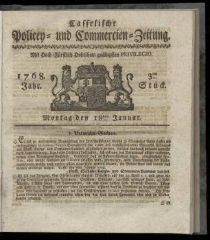 3tes Stueck, Montag den 18ten Januar. 1768