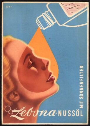 Reklameschild : Werbeaufsteller für "Lebona-Nussöl" mit Sonnenfilter