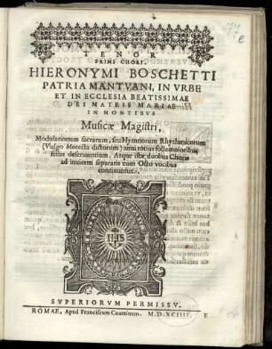 Girolamo Boschetti: Modulationum sacrarum ... duobus Choris ... cum octo vocibus ...