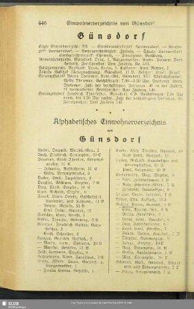 Einwohnerverzeichnis : Alphabetisches Einwohnerverzeichnis von Günsdorf