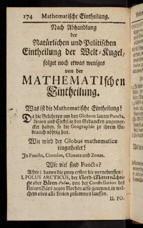 174-186, Mathematische Eintheilung.