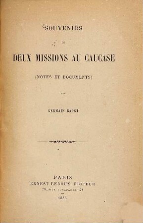 Souvenirs de deux missions au Caucase