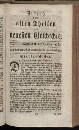 XXXVIII. Nachl. Coburg, den 22. Sept. 1762.