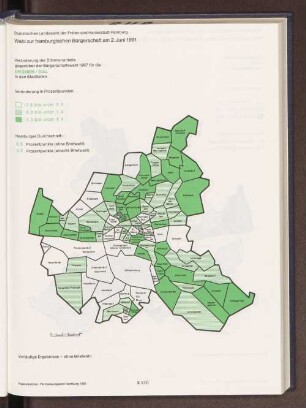 Veränderung der Stimmenanteile gegenüber der Bürgerschaftswahl 1987 für die GRÜNEN/GAL