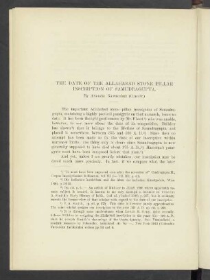 The Date Of The Allahabad Stone Pillar Inscription Of Samudragupta