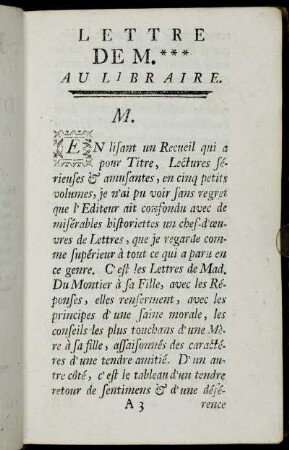 Lettre DEM.*** Au Libraire.