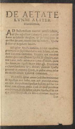 De Aetate Lunae Aliter invenienda.