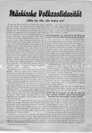 Flugblatt zur Nachkriegssituation in der Mark Brandenburg und Aufruf zur Schaffung von Komitees der märkischen Volkssolidarität