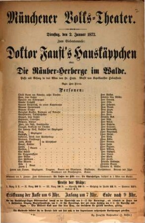 Münchener Volks-Theater : [Theaterzettel]. 1872, 1872