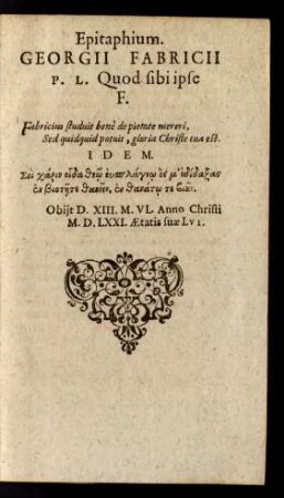 Epitaphium. Georgii Fabricii ...