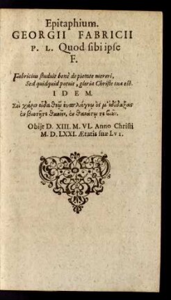 Epitaphium. Georgii Fabricii ...