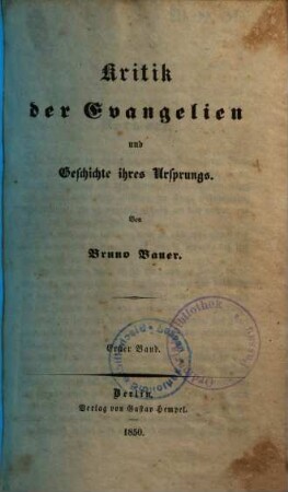 Kritik der Evangelien und Geschichte ihres Ursprungs, 1