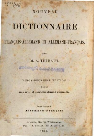 Vollständiges Wörterbuch der französischen und deutschen Sprache, 2. Deutsch-Französisch