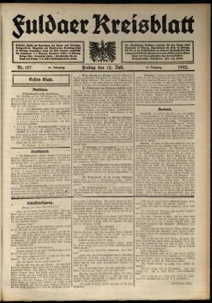 Erste Ausgabe vom Freitag, den 12. Juli 1912.