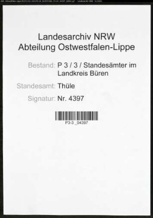 Sterberegister Standesamt Thüle