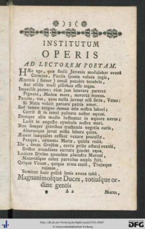 Institutum Operis Ad Lectorem Poetam.