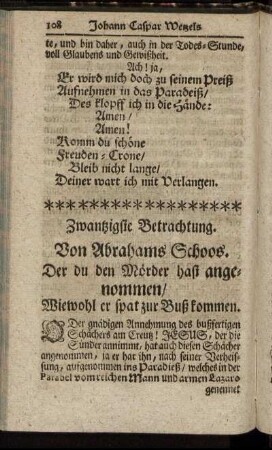 Zwantzigste Betrachtung. Von Abrahans Schoos.