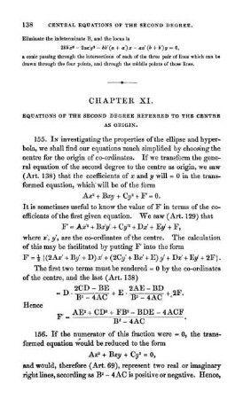 Chapter XI. Equations of the second degree referred to the centre as orgin.
