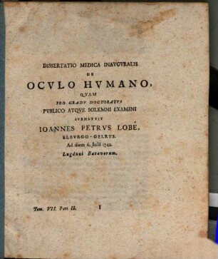Diss. med. inaug. de oculo humano