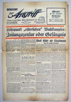 Berliner NS-Wochenzeitung "Der Angriff" zur Reichspräsidentenwahl im April 1932