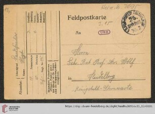 Briefe von Heinrich Vogt an Max Wolf: Karte von Heinrich Vogt an Max Wolf