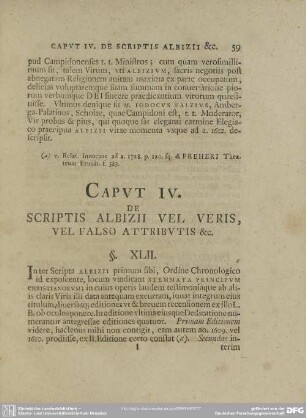 Caput IV. Scriptis Albizii Vel Veris, Vel Falso Attributis &c.