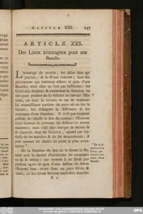 Article XXI. Des Lieux avantageux pour une Bataille.
