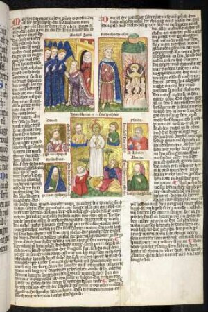 (1) Antitypus: Verklärung Christi; (2) Typus: Abraham und die drei Engel; (3) Typus: Die drei Jünglinge im Feuerofen; Propheten-Brustbild