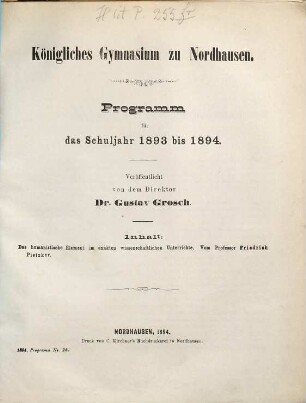 Programm : für das Schuljahr Ostern ... bis Ostern ... 1893/94