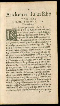 Audomari Talaei Rhetoricae Liber Primus, De Elocutione.