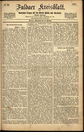 Erste Ausgabe vom Samstag, den 10. Februar 1877.