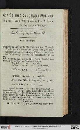 Sechs und dreysigste Beilage zu Politischen Gesprächen der Todten