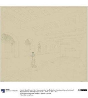 Köln, Frauenrosenhof der Deutschen Kunstausstellung, Vorentwurf, Perspektive des Wandelganges von Süden
